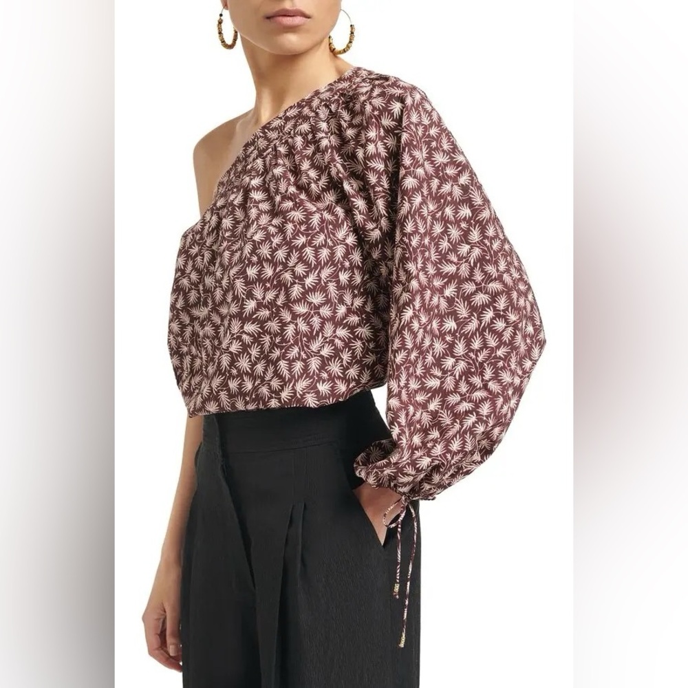 Vanessa Bruno Palm Print One Shoulder Blouse – Effortlessly Chic Statement Top